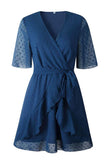 binfenxie Swiss Dot V-Neck Dress With Belt(3 Colors)