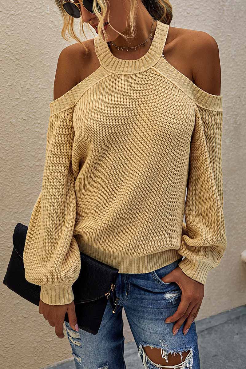 binfenxie Solid Off-shoulder Knitted Sweater