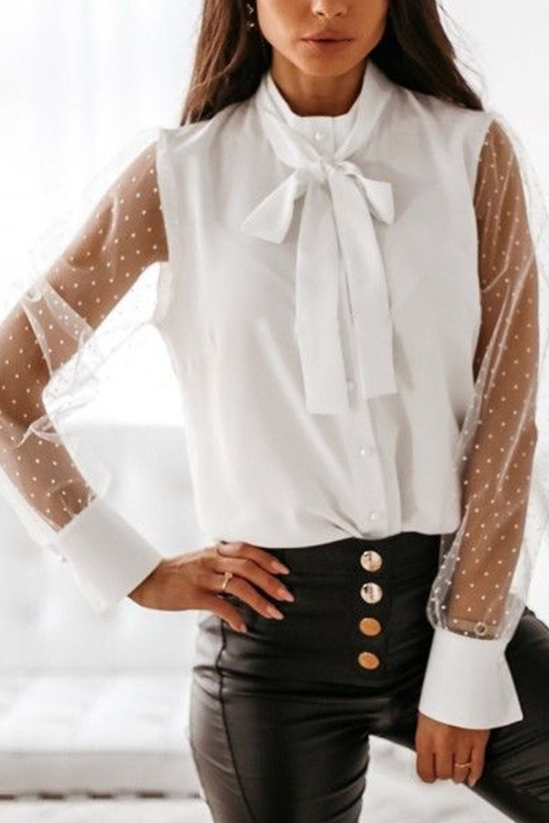 Fashion Street Solid Patchwork O Neck Blouses