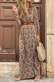 Fashion Bohemian Print With Belt V Neck Cake Skirt Dresses(3 Colors)