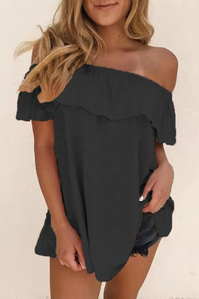 Fashion Casual Solid Patchwork Off the Shoulder T-Shirts