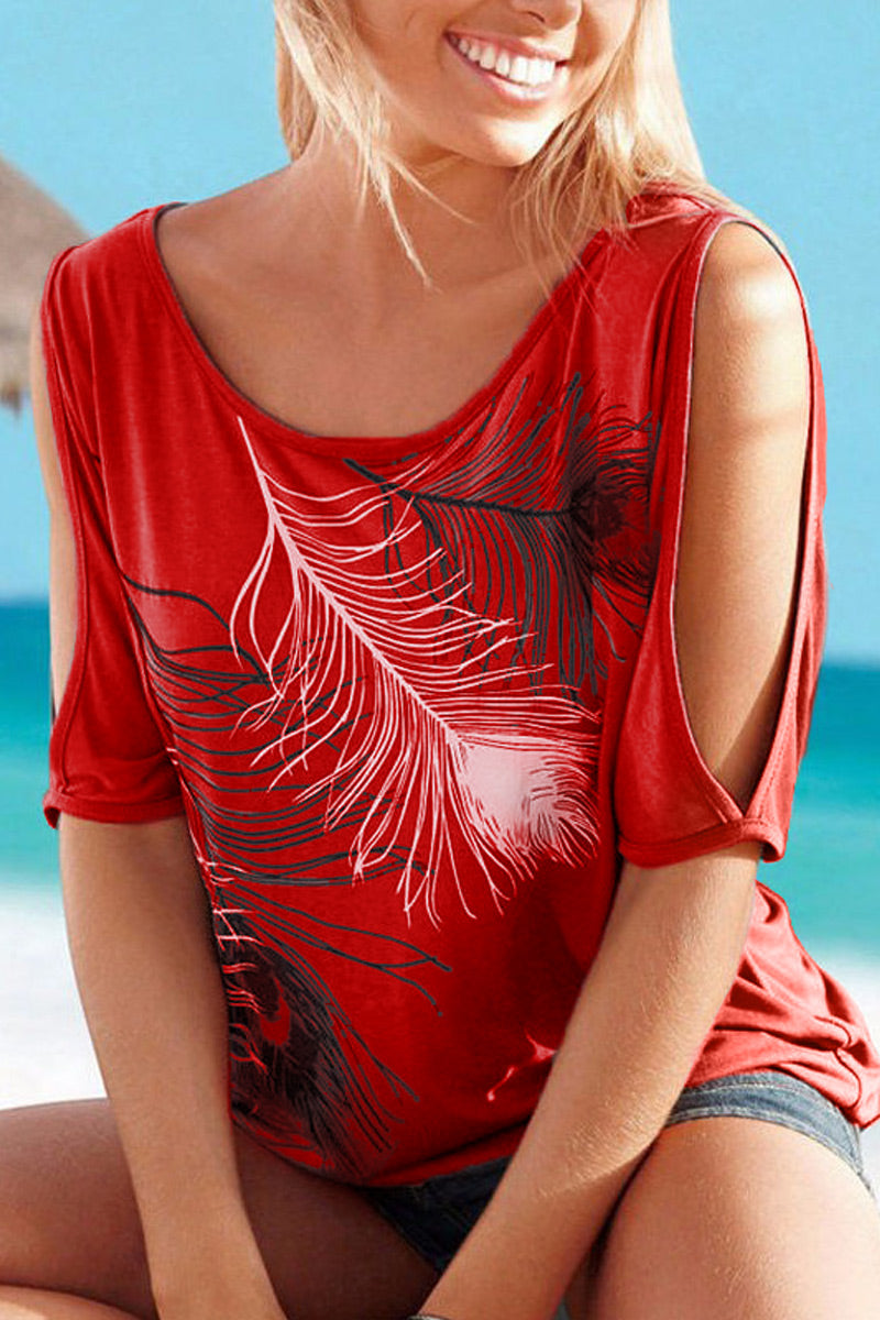 Fashion Casual Print Patchwork O Neck T-Shirts