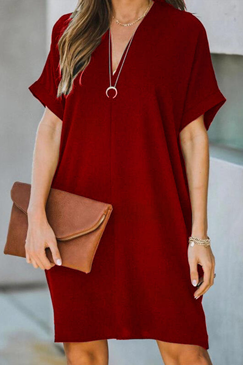 Fashion Casual Solid Hollowed Out V Neck A Line Dresses