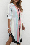 Fashion Street Print Turndown Collar Irregular Dresses(3 Colors)