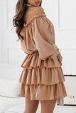 Fashion Casual Solid Split Joint Off the Shoulder Cake Skirt Dresses(6 colors)