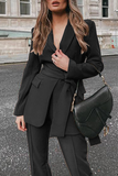 Fashion Elegant Solid Patchwork With Belt Turndown Collar Long Sleeve Two Pieces
