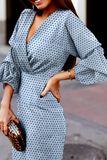 Fashion Elegant Polka Dot Split Joint Fold V Neck Waist Skirt Dresses