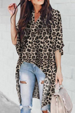 Fashion Solid Leopard Patchwork Asymmetrical V Neck T-Shirts(6 Colors)