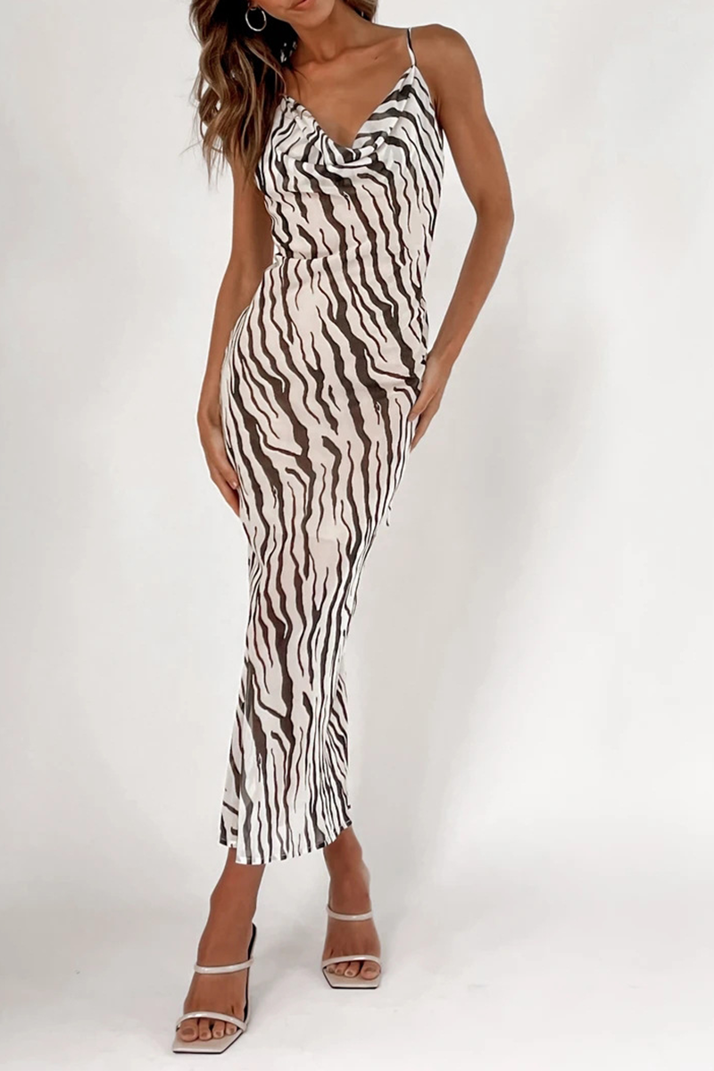 Sexy Animal Print Leopard Patchwork Spaghetti Strap Pencil Skirt Dresses