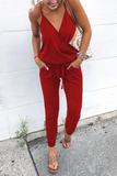 Fashion Solid Patchwork Spaghetti Strap Harlan Jumpsuits(5 Colors)