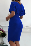 Fashion Solid Split Joint V Neck Waist Skirt Dresses(5 colors)