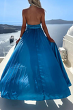 Fashion Solid High Opening Halter Cake Skirt Dresses(4 Colors)
