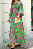 Fashion Print Patchwork O Neck Straight Dresses(8 Colors)