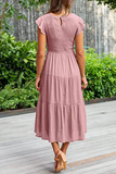Fashion Solid Flounce O Neck Cake Skirt Dresses(9 colors)