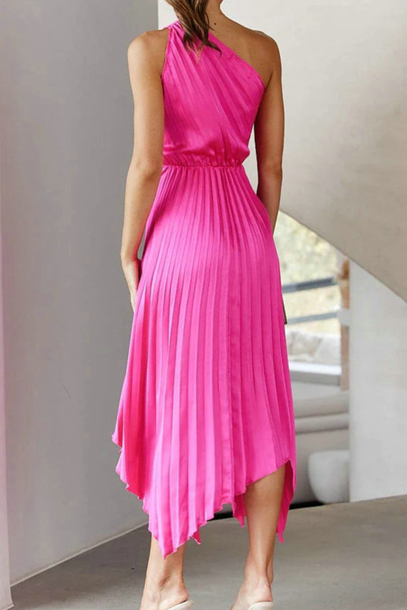 Fashion Solid Fold One Shoulder Irregular Dress Dresses(6 colors)