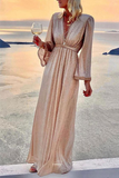 Fashion Elegant Solid Patchwork Fold V Neck Evening Dress Dresses(2 Colors)