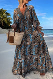 Fashion Print Printing V Neck Beach Dresses(3 colors)