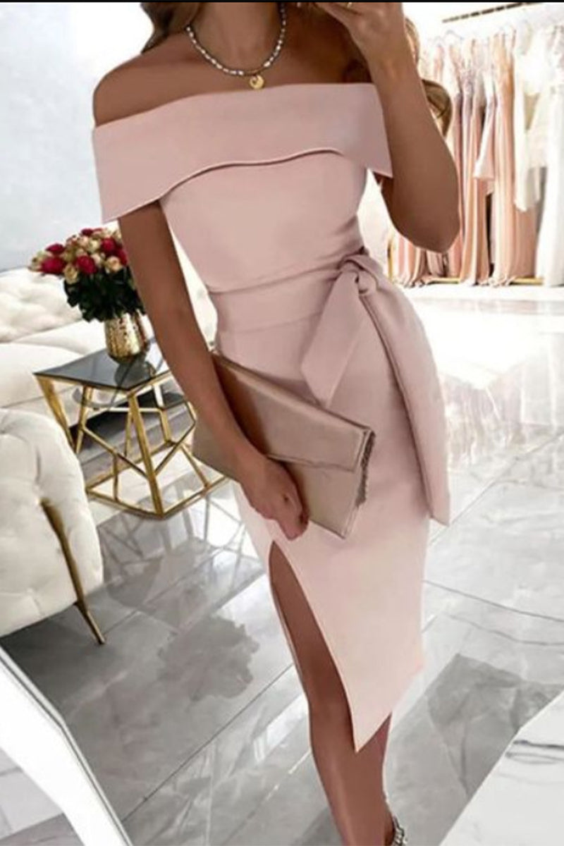Fashion Solid Patchwork Off the Shoulder One Step Skirt Dresses(5 colors)