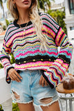Fashion Striped Patchwork O Neck Sweaters(4 colors)