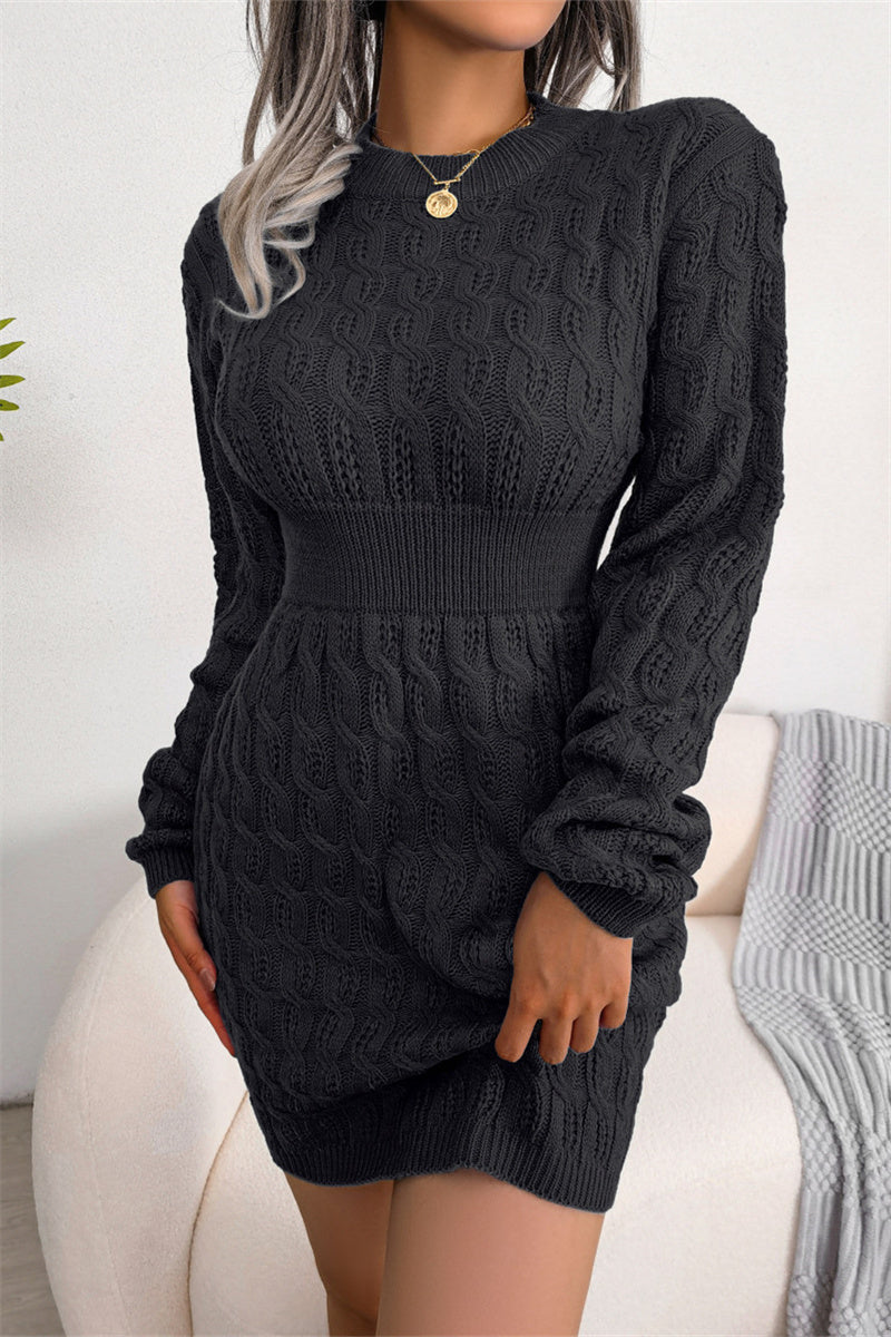 Fashion Casual Solid Patchwork O Neck Long Sleeve Dresses(3 Colors)