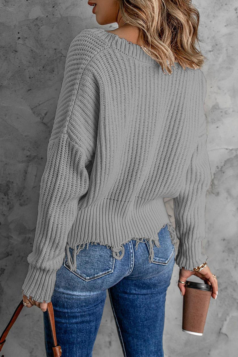 Fashion Solid Tassel V Neck Sweaters(8 Colors)