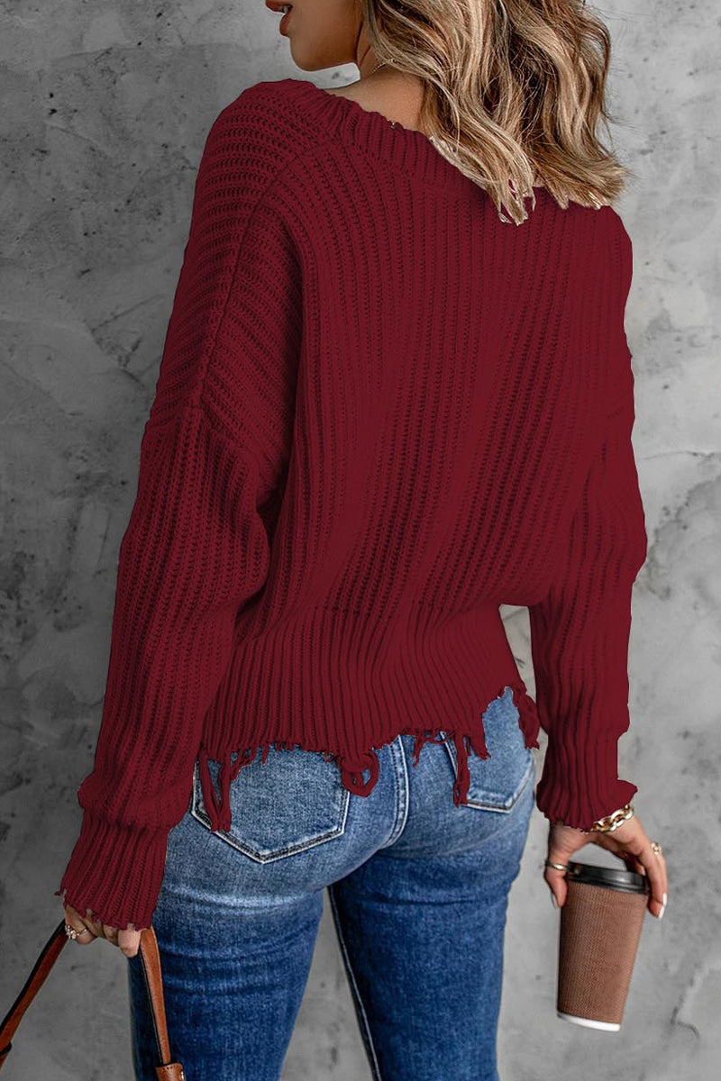 Fashion Solid Tassel V Neck Sweaters(8 Colors)