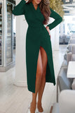Sweet Elegant Slit Turndown Collar Wrapped Skirt Dresses(4 Colors)