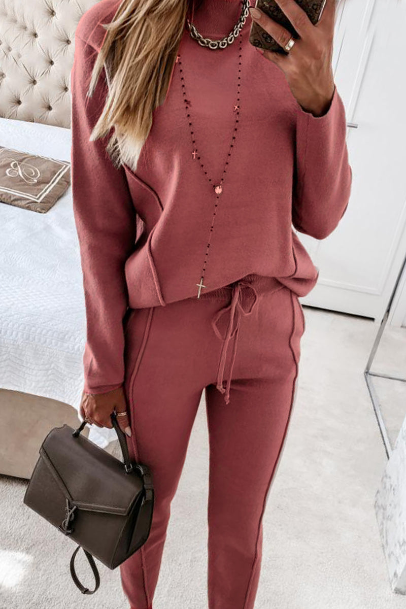 Sweet Solid Color O Neck Long Sleeve Two Pieces(3 Colors)