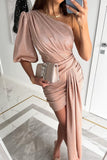 Sexy Elegant Solid Fold Oblique Collar A Line Dresses