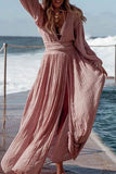 Sweet Vacation Solid Slit V Neck Trailing Dresses(5 Colors)