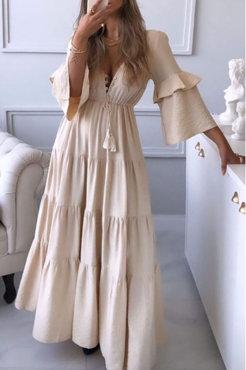 Sweet Elegant Solid Asymmetrical V Neck Irregular Dress Dresses