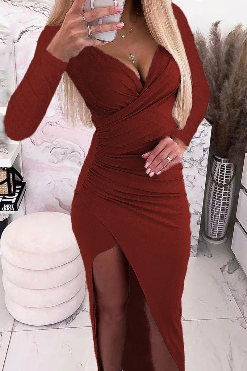 Sexy Solid Color V Neck One Step Skirt Dresses(5 Colors)