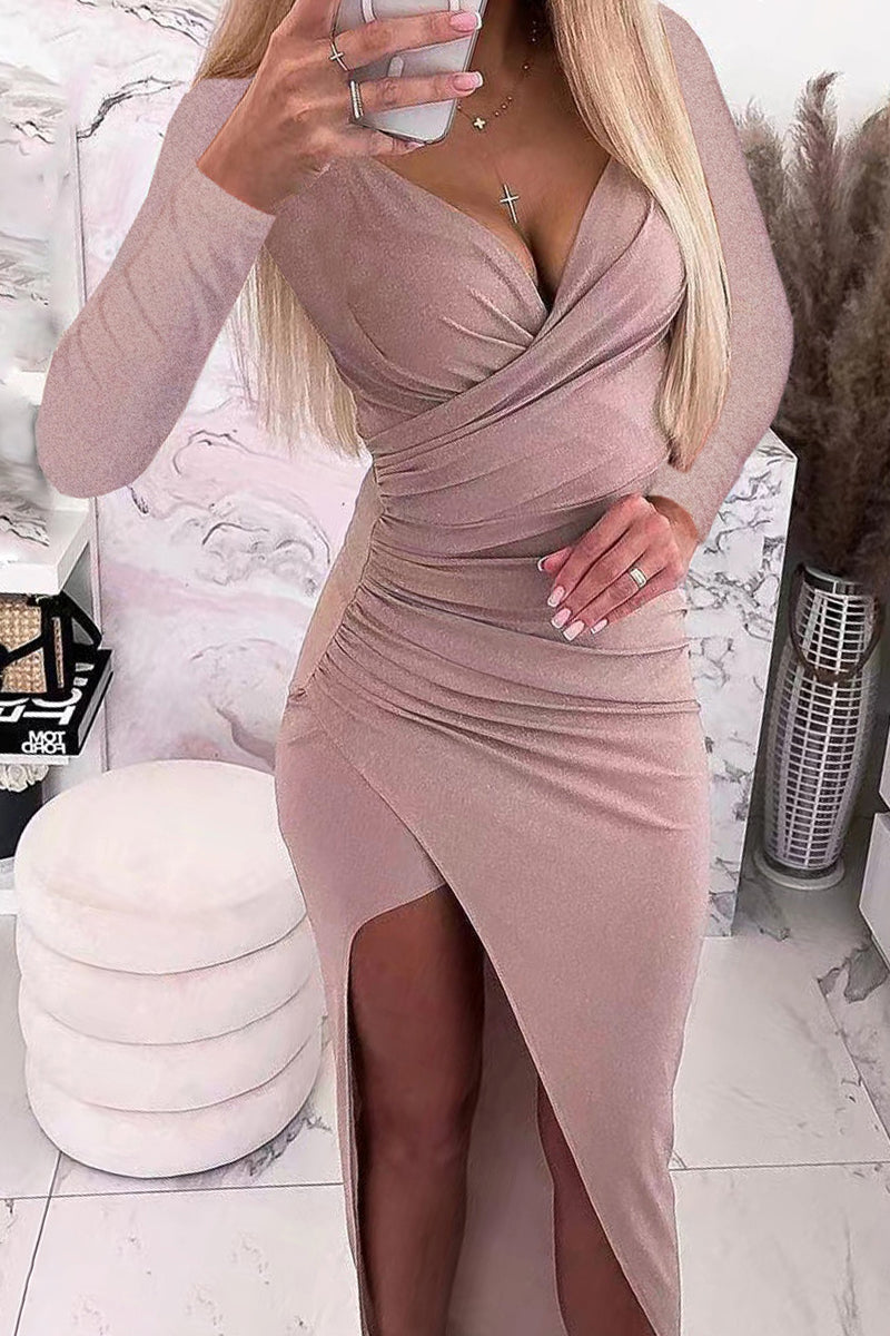 Sexy Solid Color V Neck One Step Skirt Dresses(5 Colors)