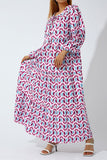 Sweet Elegant Print Floun)ce Printing O Neck Printed Dress Dresses(9 Colors)