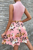 Sweet Elegant Print Patchwork With Bow O Neck A Line Dresses(5 Colors)