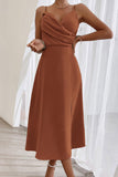 Vintage Elegant Solid Fold V Neck A Line Dresses