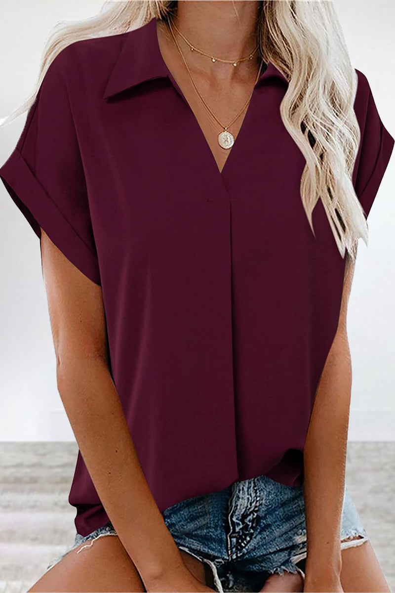 Work Simplicity Solid V Neck Blouses(5 Colors)