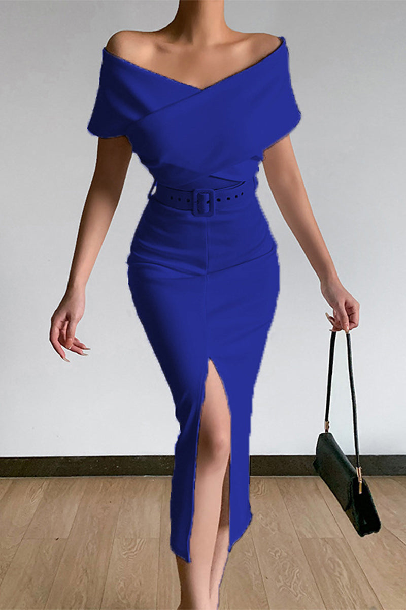 Sexy Elegant Solid With Belt V Neck One Step Skirt Dresses(8 Colors)