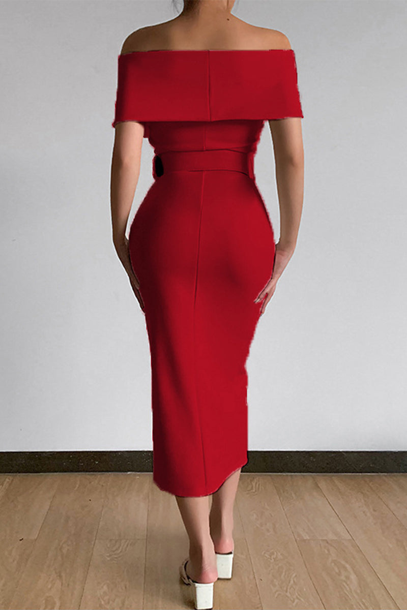 Sexy Elegant Solid With Belt V Neck One Step Skirt Dresses(8 Colors)