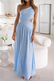 Sweet Elegant Solid Backless Slit Oblique Collar Irregular Dress Dresses(3 Colors)