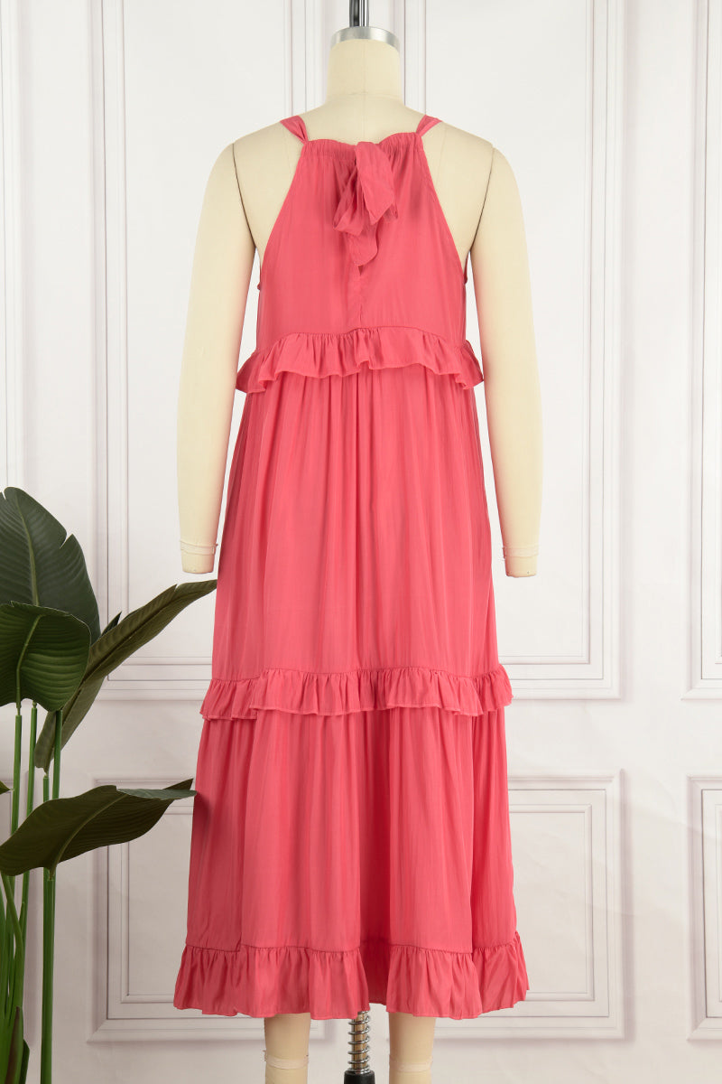 Vacation Solid Asymmetrical Asymmetrical Collar Cake Skirt Dresses(6 Colors)
