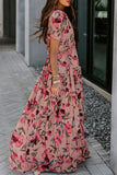 Sweet Elegant Floral Patchwork V Neck Waist Skirt Dresses(4 Colors)