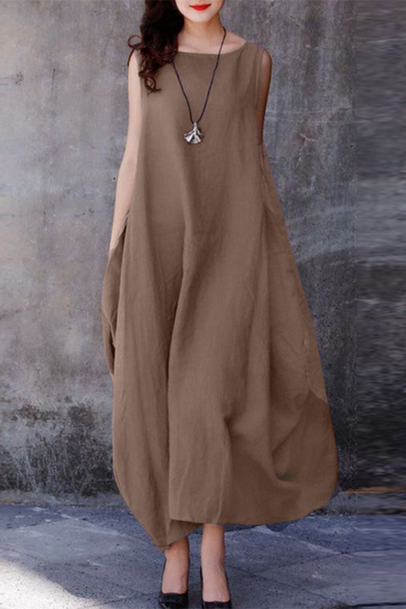 Plus Size Casual Simplicity Solid O Neck Vest Dress Dresses(3 Colors)