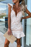 Sexy Celebrities Solid Lace Embroidered Bandage Backless V Neck Princess Dresses