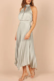 Sweet Elegant Solid Fold Asymmetrical Halter Irregular Dress Dresses