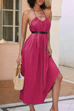 Sexy Vacation Solid Fold With Belt Halter A Line Dresses(4 Colors)