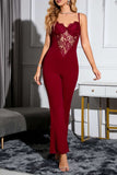 Sexy Celebrities Solid Lace Hollowed Out V Neck Skinny Jumpsuits