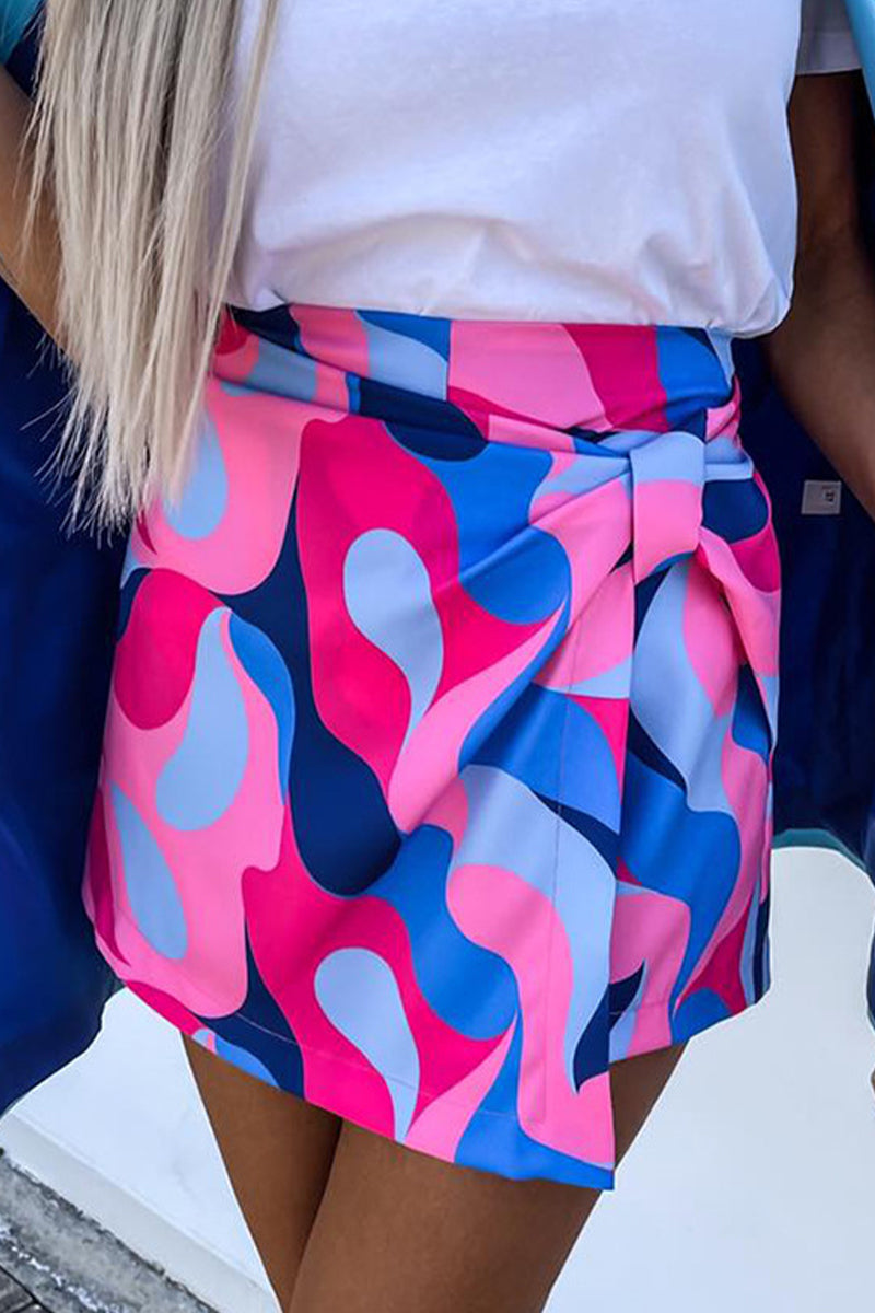 Sweet Vacation Color Block Contrast High Waist Straight Full Print Bottoms(3 Colors)