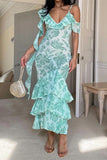 Sweet Elegant Print Patchwork V Neck Sleeveless Dress Dresses