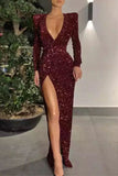 Sexy Formal Solid Sequined V Neck Evening Dress Dresses(3 Colors)